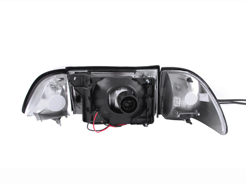 ANZO 1987-1993 Ford Mustang Crystal Headlights Black w/ Corner Lights 3pc