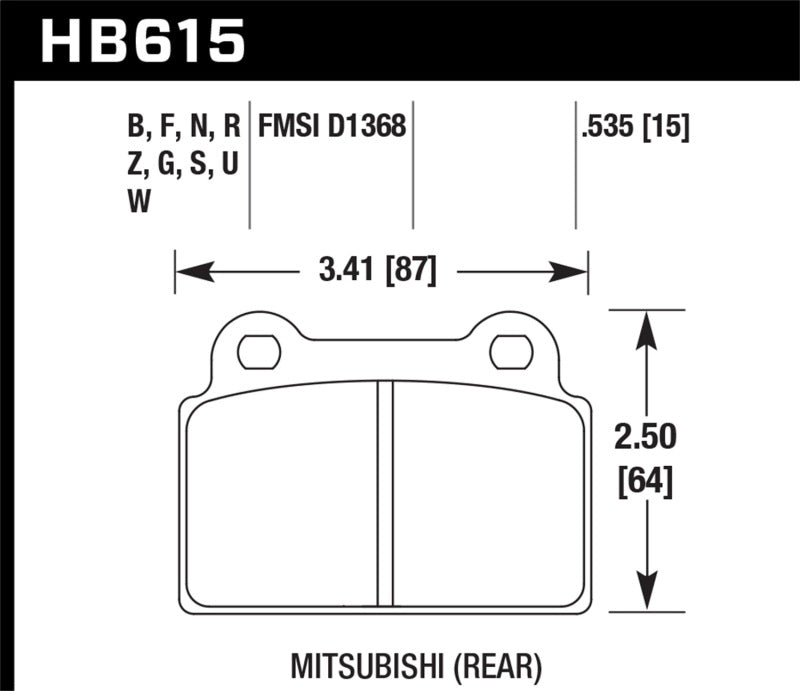 Hawk Performance HB615B.535 Hawk 2008-2014 Mitsubishi Lancer Evo (1-piece front rotor) High Perf. Street 5.0 Rear Brake Pads