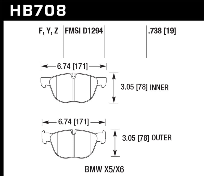 Hawk Performance HB708Z.738 Hawk 07-08 BMW X5 3.0si/4.8i / 09-13 X5 Xdrive / 08-13 X6 Xdrive Perf Ceramic Frt Street Brake Pads