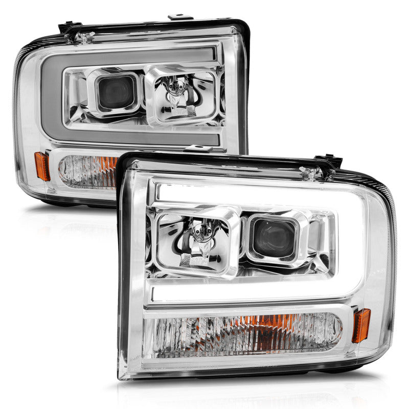 ANZO 111552 99-04 Ford F250/F350/F450/Excursion (excl 99) Projector Headlights - w/Light Bar Chrome Housing