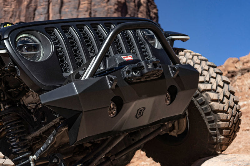 ICON 25244 2018+ Jeep Wrangler JL / 2020+ Jeep Gladiator JT Pro Recessed Impact Front Bumper w/Bar & Tabs