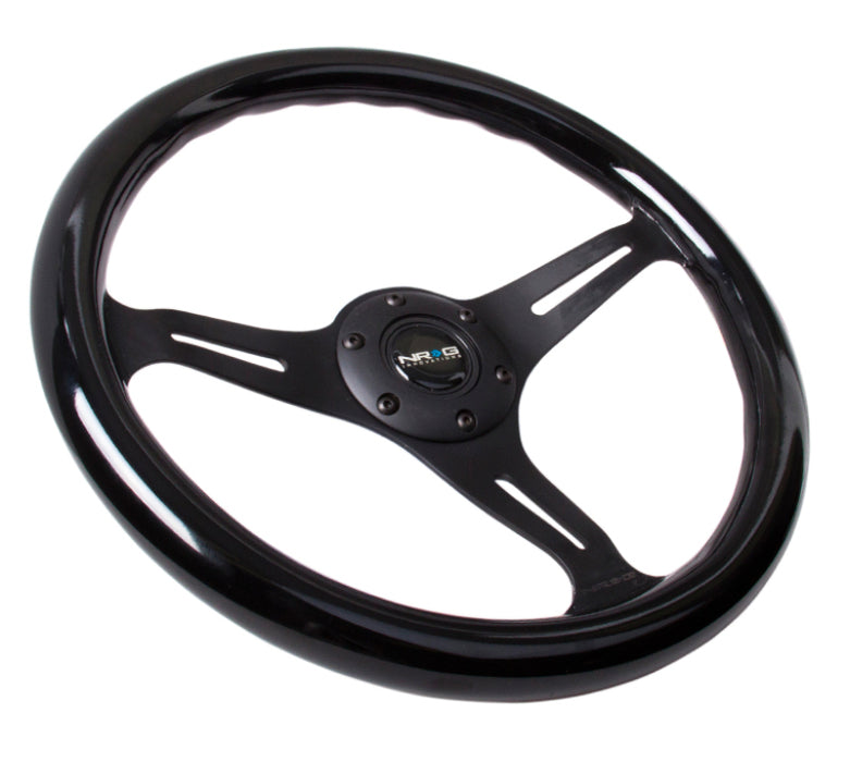 NRG ST-015BK-BK Classic Wood Grain Steering Wheel (350mm) Black Paint Grip w/Black 3-Spoke Center